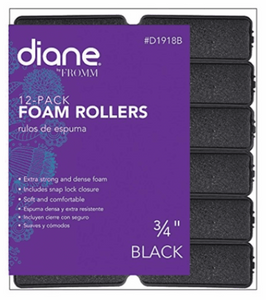 Diane 12 Pack Foam Rollers 3/4" Black