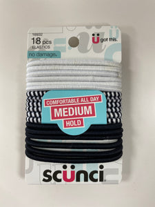 Scunci 18 Piece Medium Hold Hair Ties Black and White